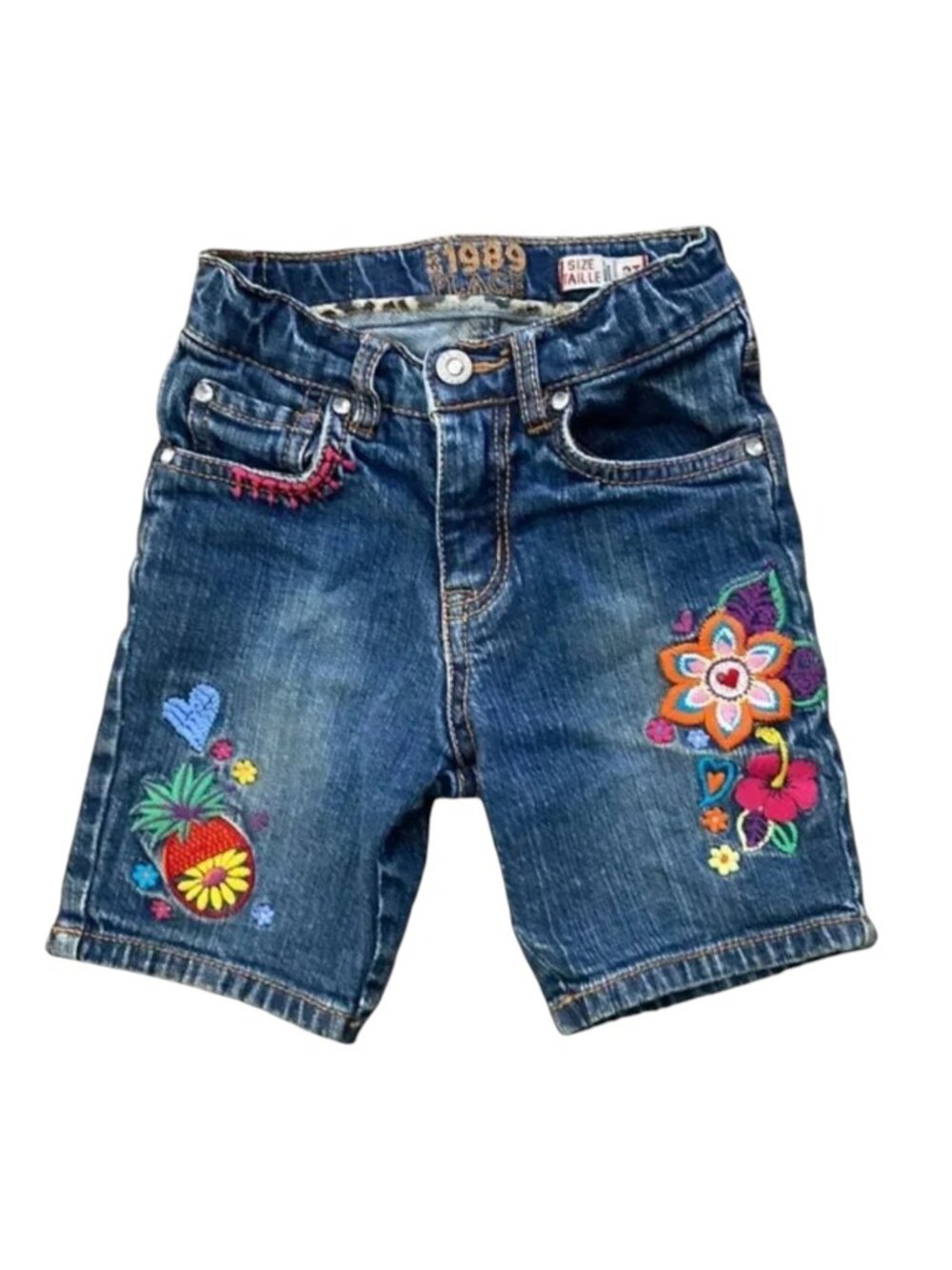 1989 Place Embroidered Pineapple Floral Denim Jean Shorts size 3 Toddler